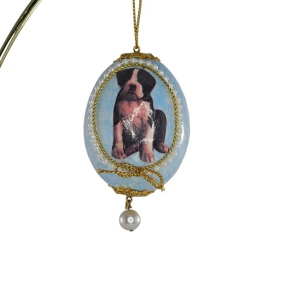 Vintage Handmade Boxer Puppy Dog Real Egg Christmas Ornament Blue - Picture 1 of 9